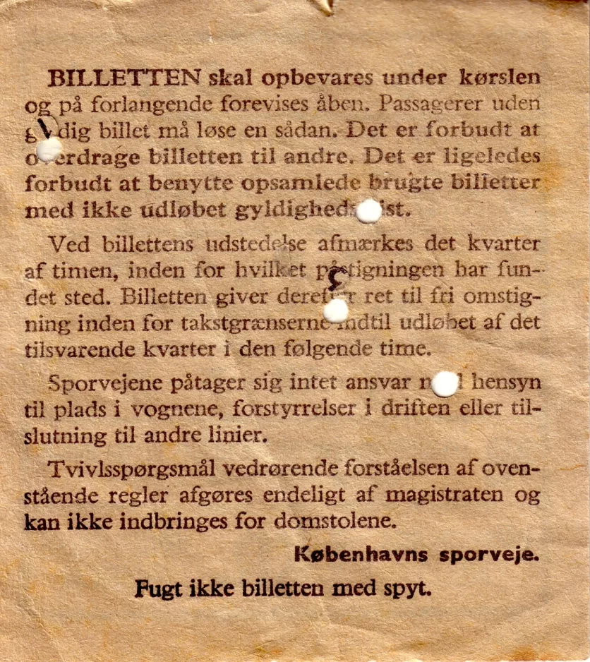 Omstigningsbillet: Billetten skal opbevares under kørslen og på forlangende forevises åben
 (1963)