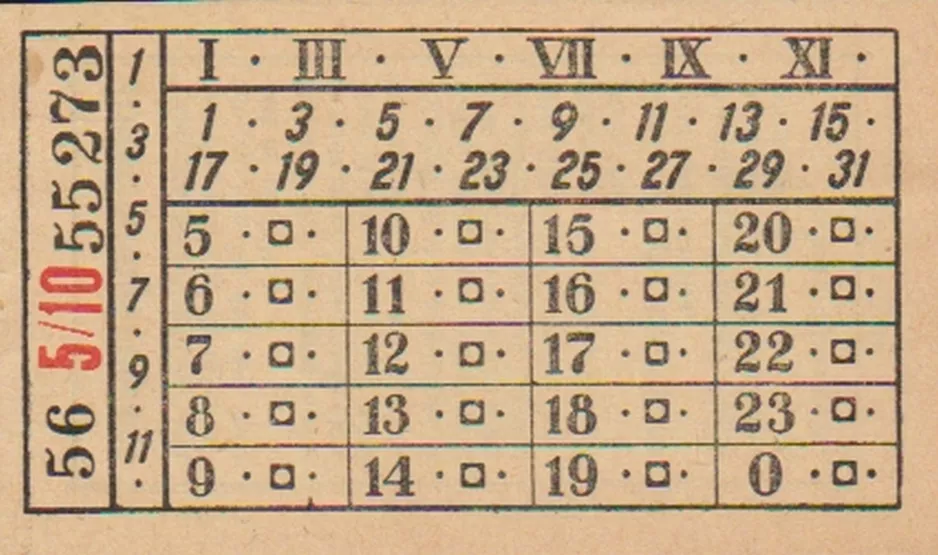 Omstigningsbillet til Århus Sporveje (ÅS), forsiden (1954)