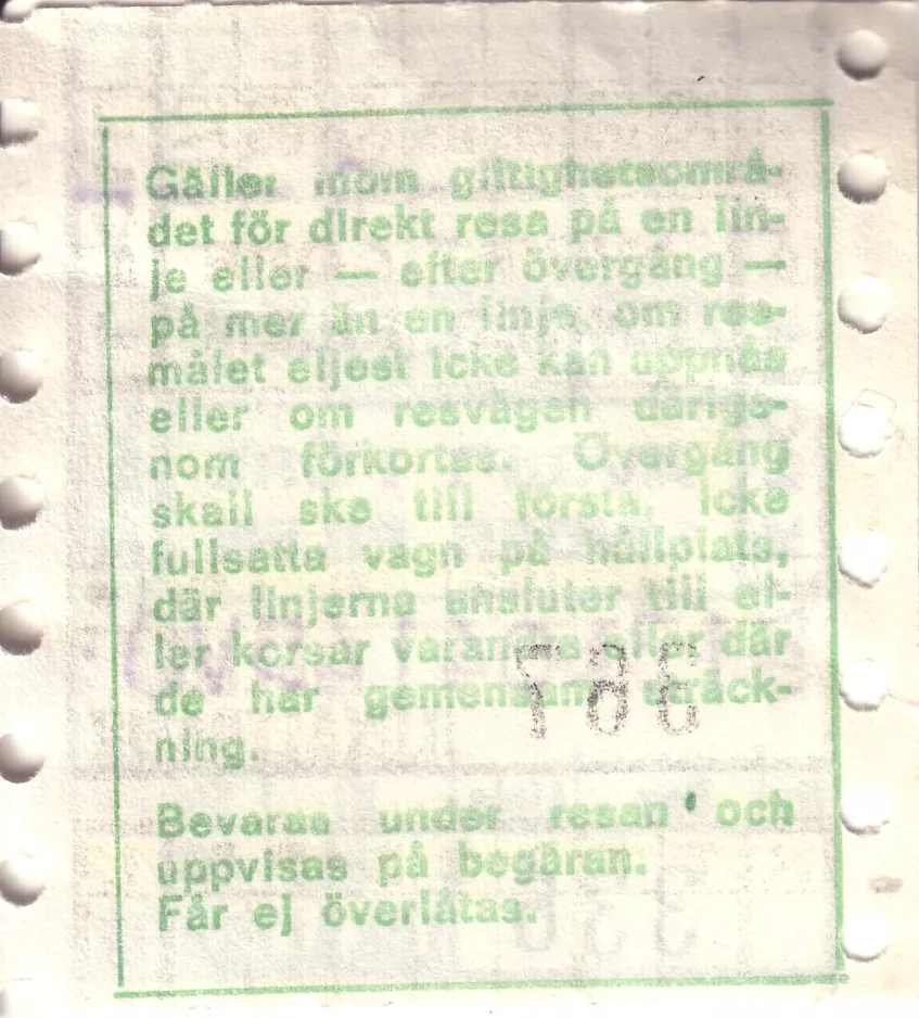 Omstigningsbillet til Malmö Lokaltrafik (ML), bagsiden (1971-1973)