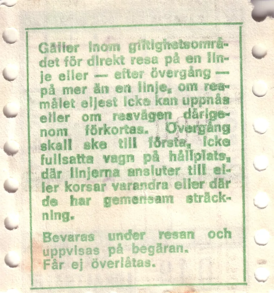 Omstigningsbillet til Malmö Lokaltrafik (ML), bagsiden (1971)