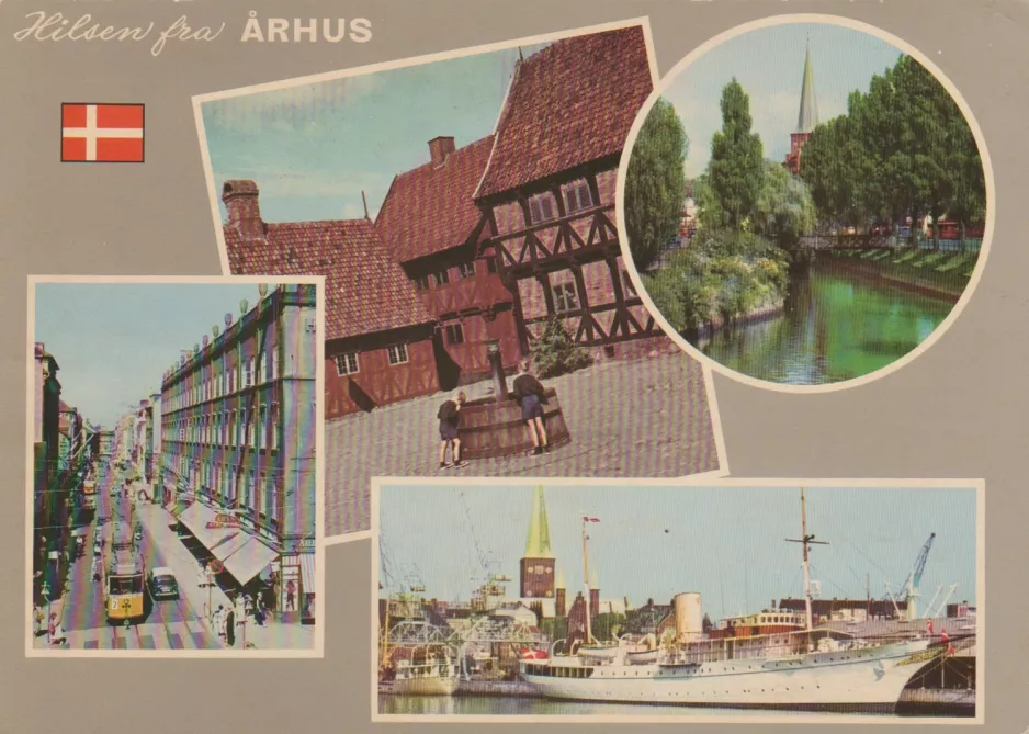 Postkort: Aarhus sporvognslinje 2 med motorvogn 8 på Søndergade (1967)