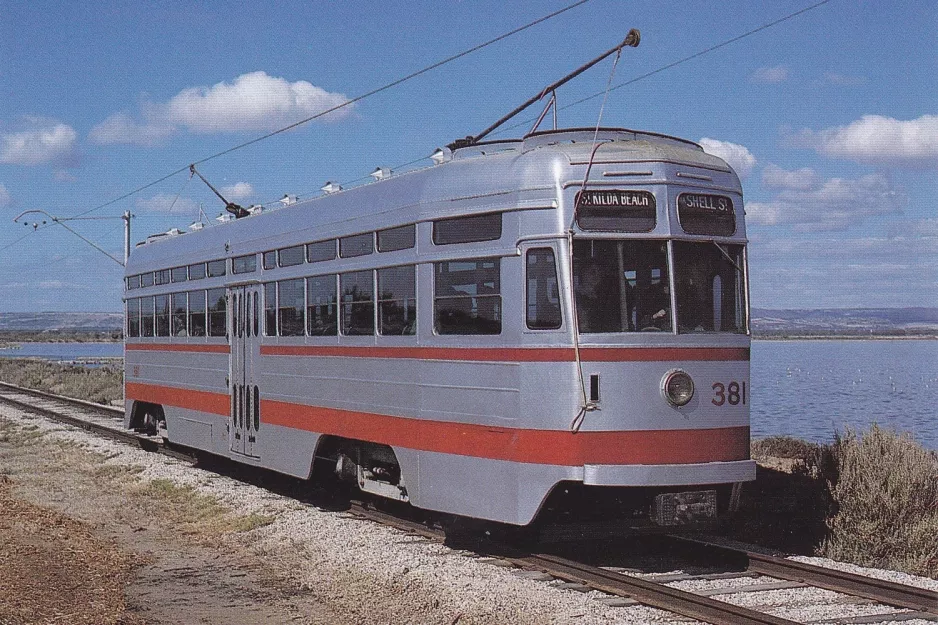 Postkort: Adelaide museumslinje med motorvogn 381 på Adelaide Tram Museum at St. Kilda (1995)