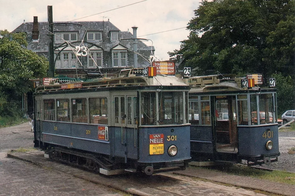 Postkort: Amsterdam motorvogn 301 ved Haarlemmermeerstation (1982)