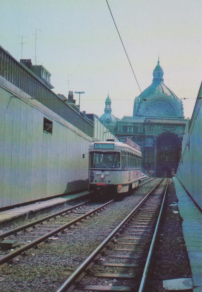 Postkort: Antwerpen sporvognslinje 15 med motorvogn 2093 nær Avenue Keyzer/De Keyzerlei (1976)
