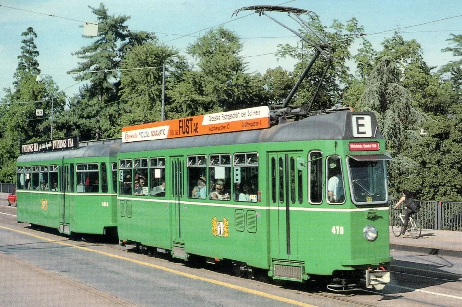 Postkort: Basel motorvogn 470 på Wettsteinbrücke (1991)