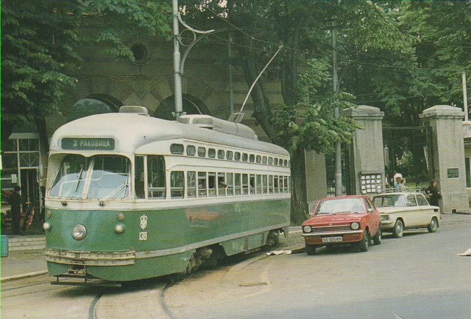 Postkort: Beograd sporvognslinje 3 med motorvogn 138 ved Novo Groblje (1976)