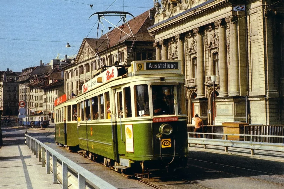 Postkort: Bern sporvognslinje 9 med motorvogn 145 på Kornhausbrücke (1971)