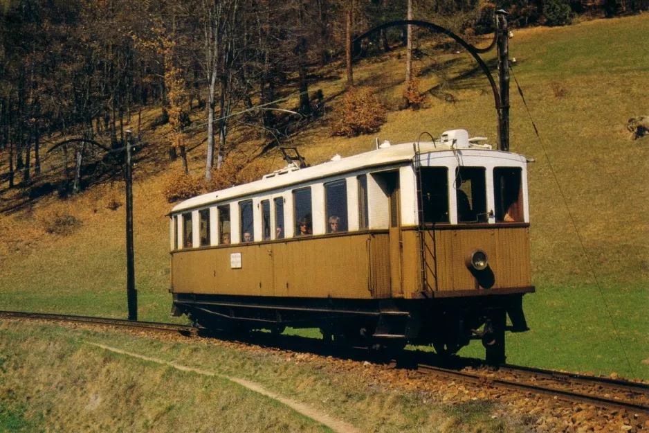 Postkort: Bolzano Rittnerbahn 160 med motorvogn 2 nær Rappmannsbichl (1982)