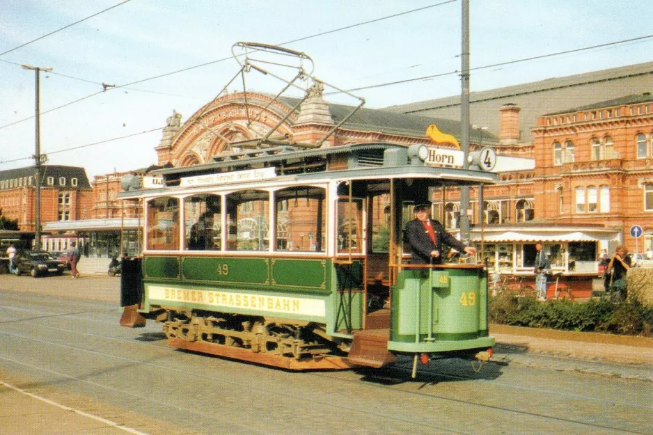 Postkort: Bremen motorvogn 49 "Grüne Minna" nær Hauptbahnhof (1995)