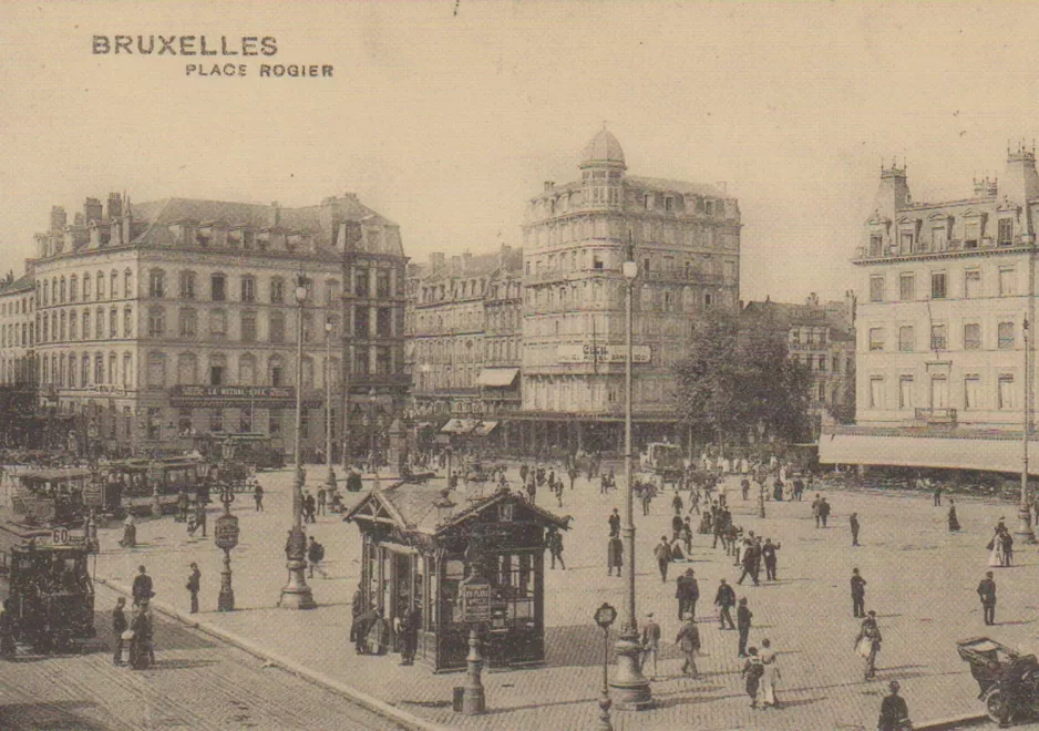 Postkort: Bruxelles sporvognslinje 60  på Place Rogier/Rogierplein (1900)