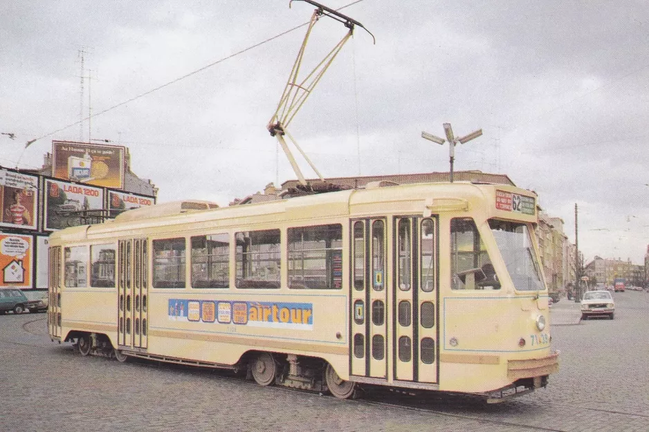 Postkort: Bruxelles sporvognslinje 62 med motorvogn 7139 nær Bockstael (1970)