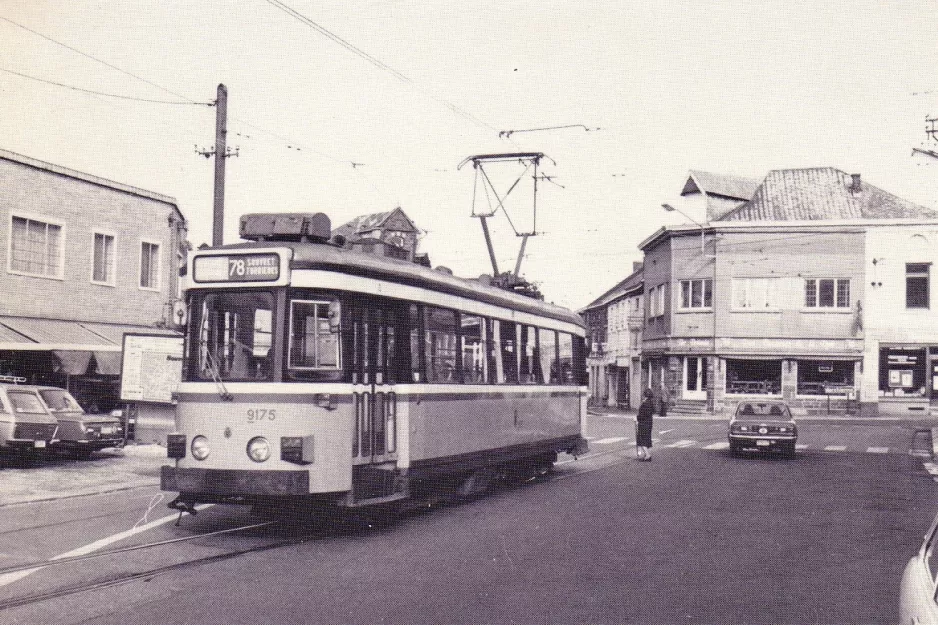 Postkort: Bruxelles sporvognslinje 78 med motorvogn 9175 ved Souvret-Forrières (1981)