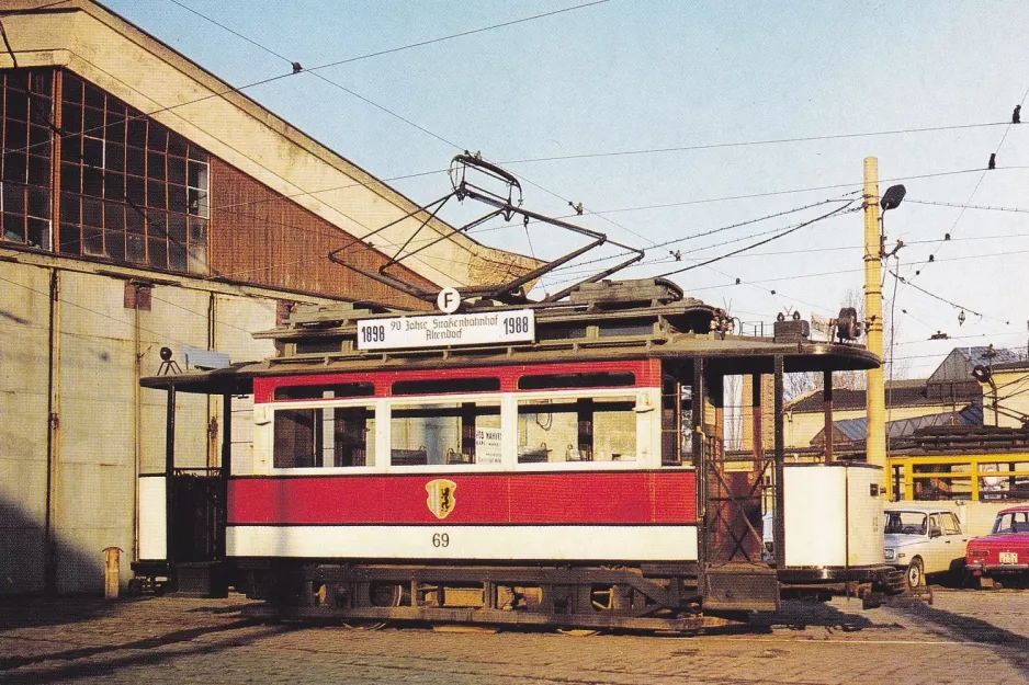 Postkort: Chemnitz museumsvogn 69 foran Altendorf (1988)