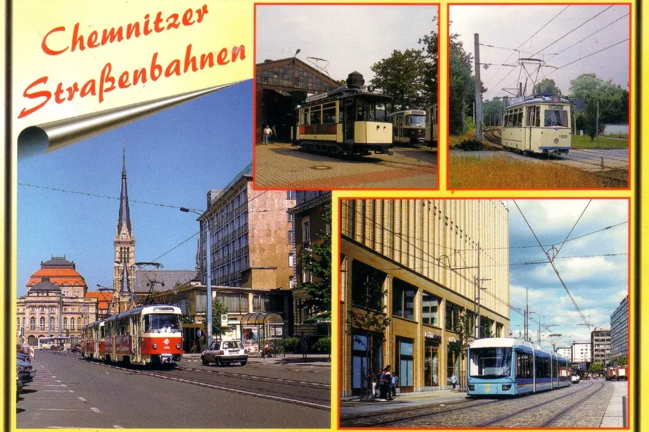 Postkort: Chemnitz sporvognslinje 2  nær Theaterplatz (2000)