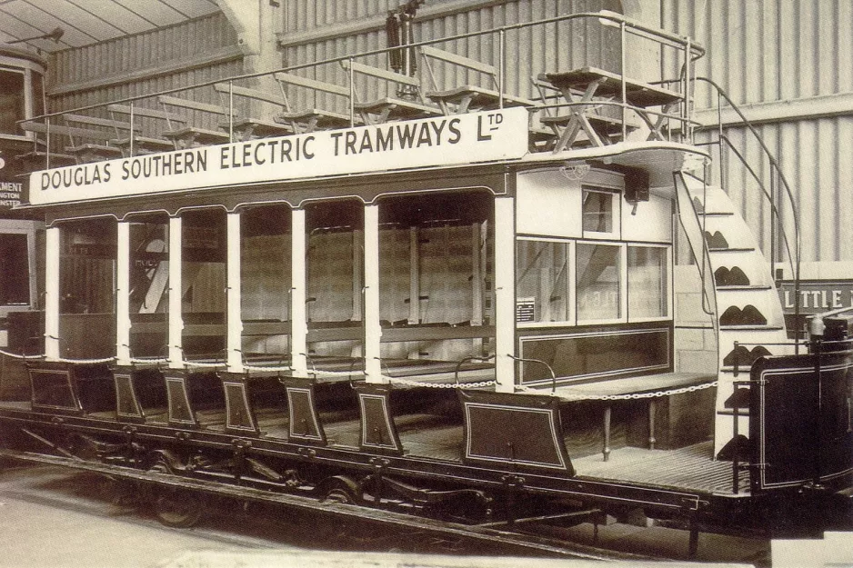 Postkort: Crich dobbeltdækker-motorvogn 1 på Tramway Village (1997)