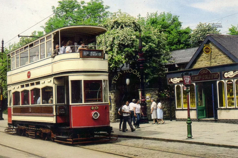 Postkort: Crich museumslinje med dobbeltdækker-motorvogn 40 nær Stephenson Place   (1970)