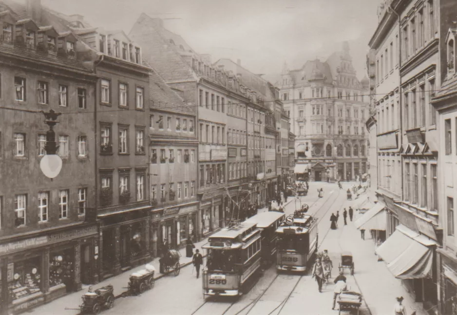 Postkort: Dresden motorvogn 280 nær Synagoge (1900)