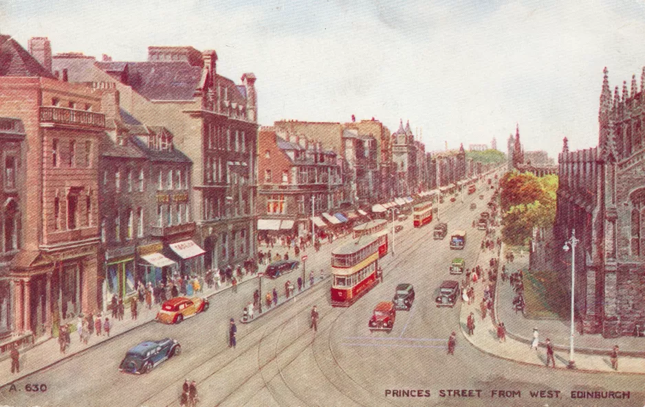 Postkort: Edinburgh på Princes Street (1920)