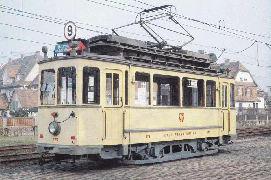 Postkort: Frankfurt am Main motorvogn 375 foran Verkehrsmuseum (1985)