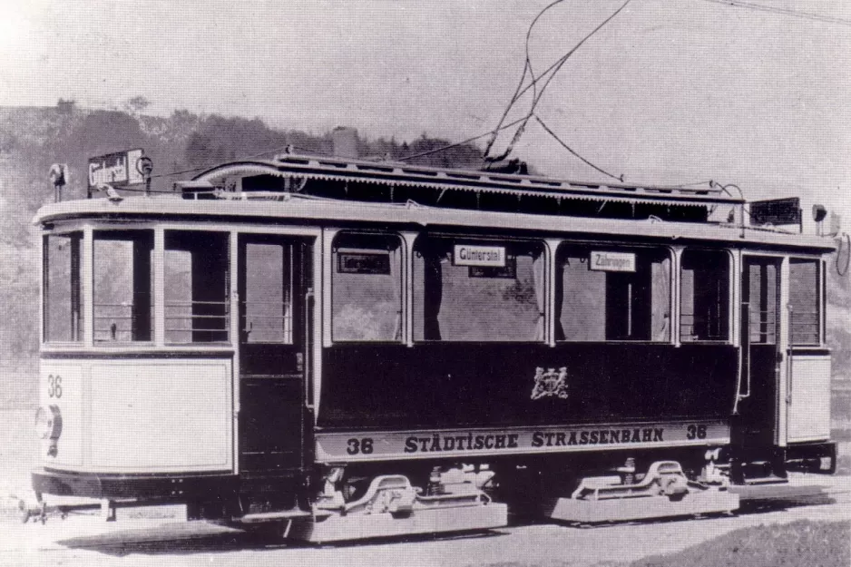 Postkort: Freiburg im Breisgau motorvogn 36 nær Wonnhalde (1910)