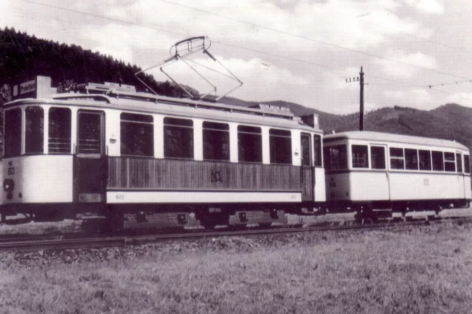 Postkort: Freiburg im Breisgau motorvogn 60 nær Günterstal (1949)