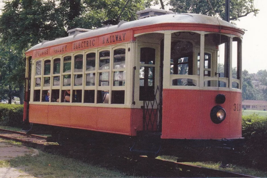 Postkort: French Lick museumslinje med motorvogn 313 på Indiana Railway Museum (1985)