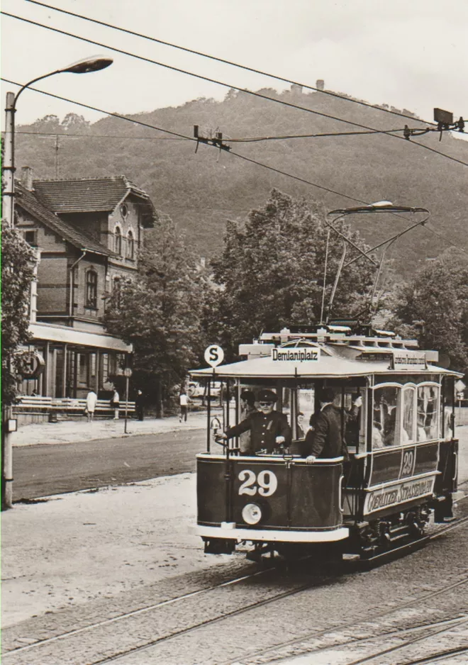 Postkort: Görlitz museumsvogn 29 ved Biesnitz / Landeskrone (1920)