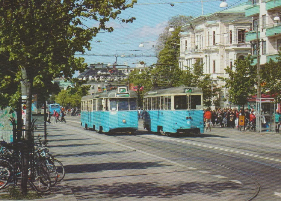 Postkort: Gøteborg 12 (Lisebergslinjen) med motorvogn 15 på Kungsportsavenyn (1973)