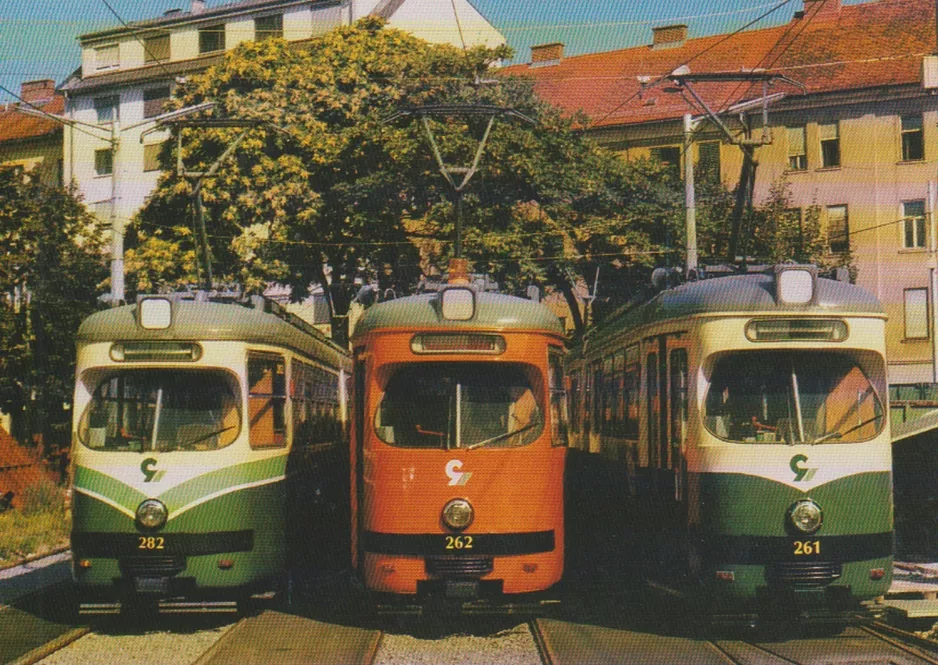 Postkort: Graz ledvogn 282 foran Steyrergasse (1989)