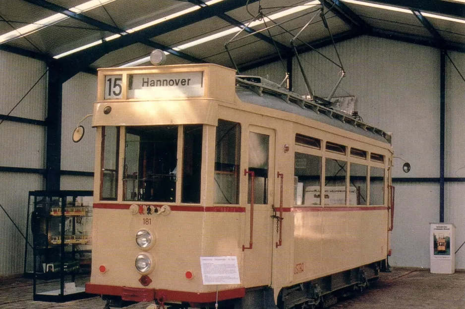 Postkort: Hannover motorvogn 181 i Straßenbahn-Museum (1993)