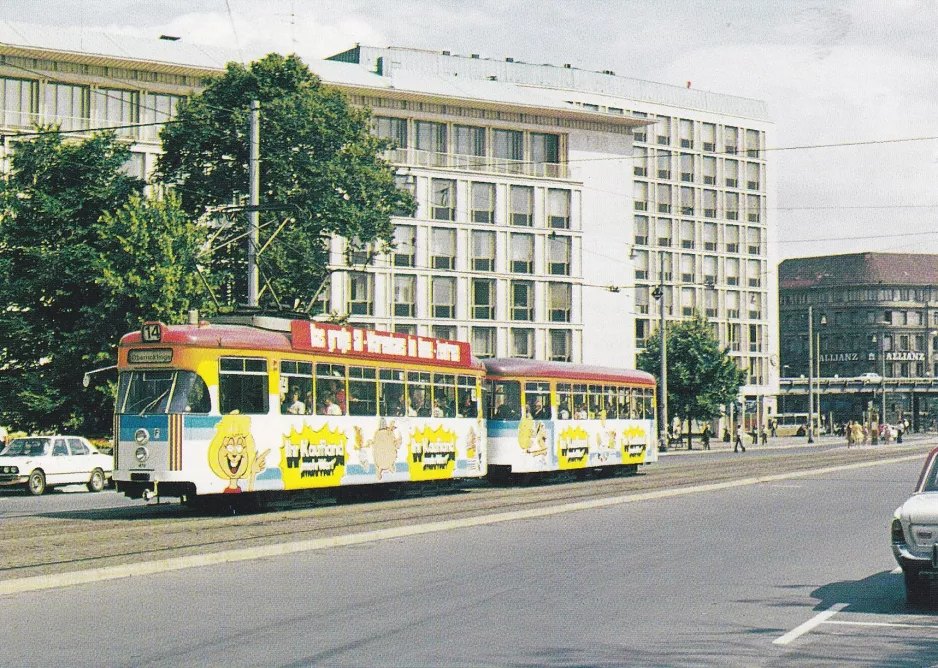 Postkort: Hannover sporvognslinje 14 med motorvogn 479 ved Aegi / Georgstr. (1975)