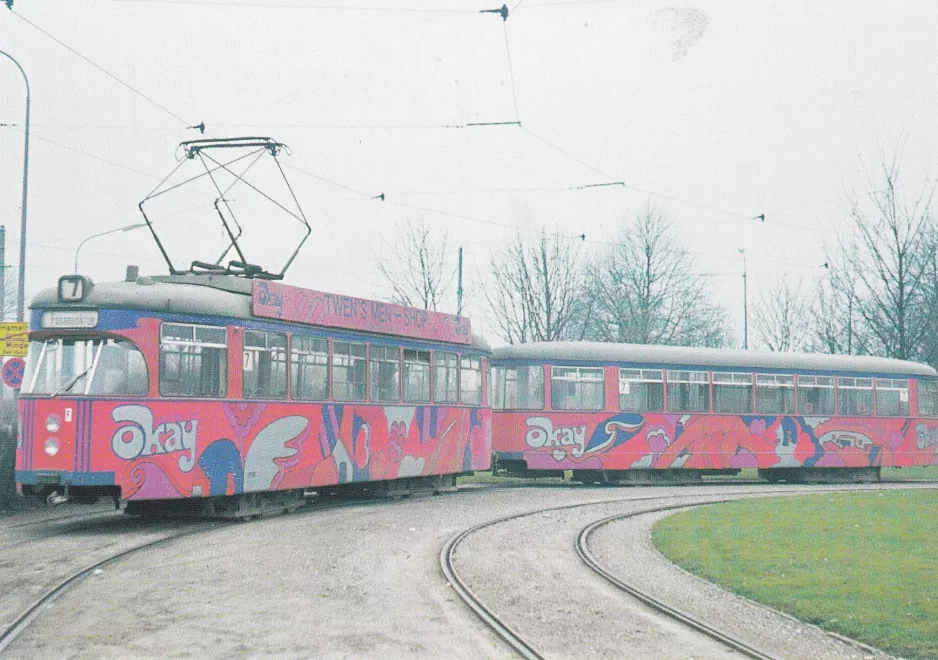 Postkort: Hannover sporvognslinje 7 med motorvogn 404 ved Oberricklingen (1971)