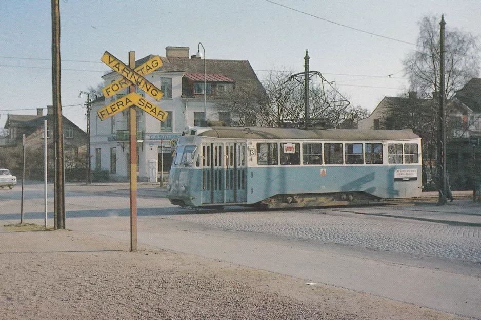 Postkort: Helsingborg sporvognslinje 3 med motorvogn 53 på Planteringsvägen (1967)