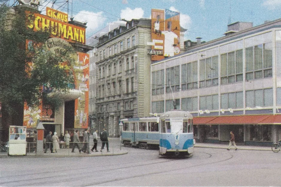 Postkort: København turistlinje T med motorvogn 705 på Axeltorv (1960)