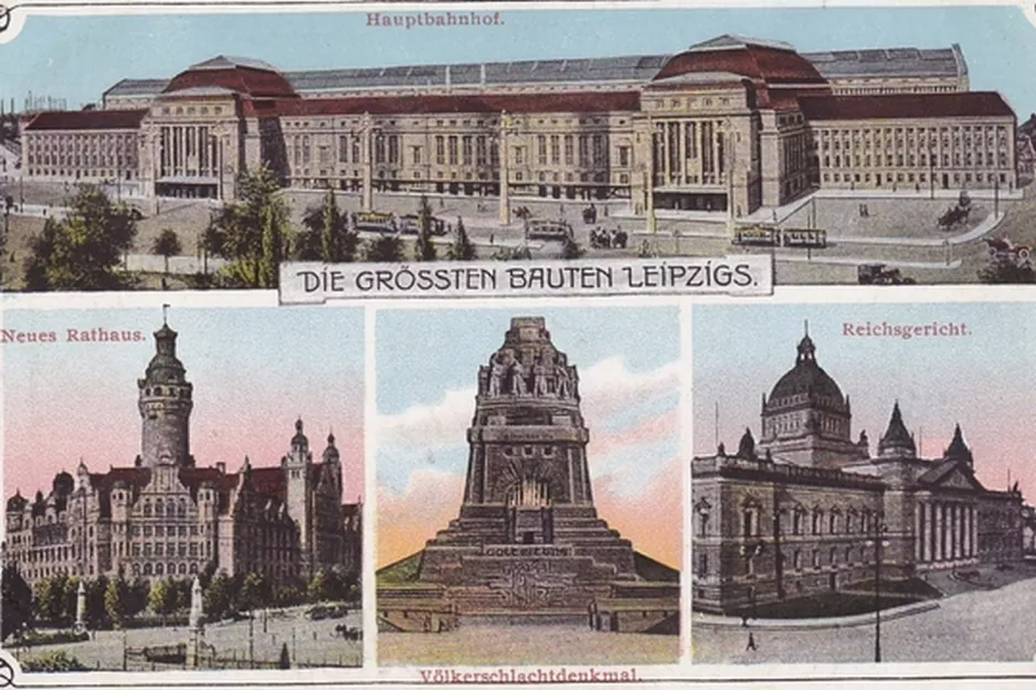 Postkort: Leipzig foran Hauptbahnhof (1900)