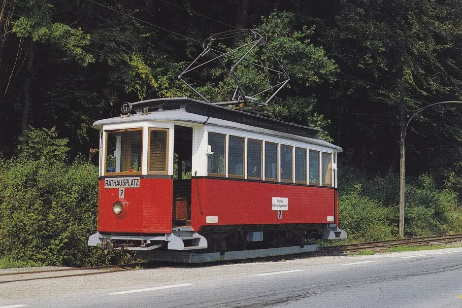 Postkort: Linz museumslinje Florianerbahn med motorvogn 7 nær St. Florian (1987)