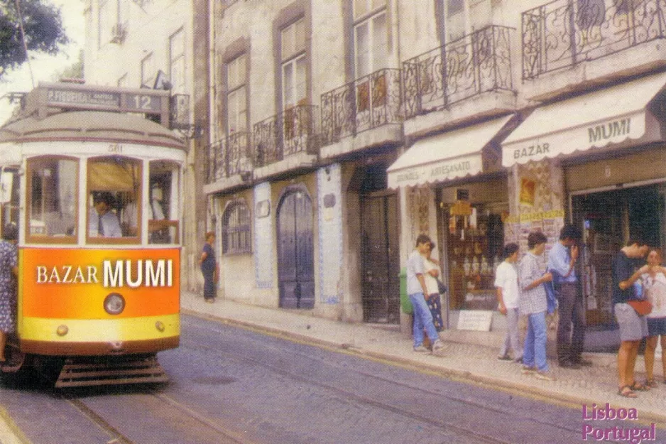 Postkort: Lissabon sporvognslinje 12E med motorvogn 581 ved Sé (1998)