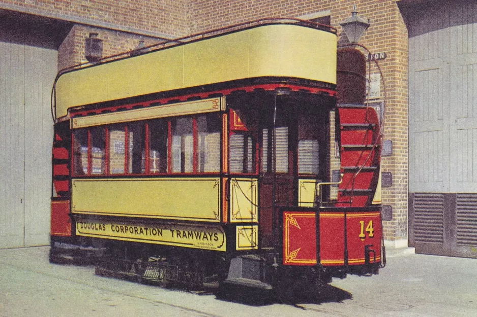 Postkort: London åben dobbeltdækker-hestesporvogn 14 i Transport Museum (1955)