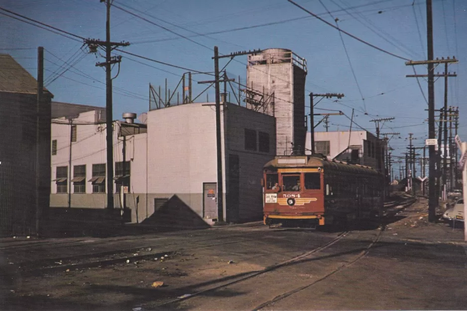 Postkort: Los Angeles Santa Monica Air Line med motorvogn 5084 nær Santa Monica (1952)