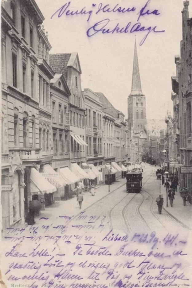 Postkort: Lübeck motorvogn 22 nær Katharineum (1894)