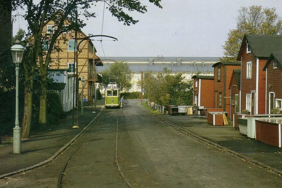 Postkort: Malmø Museispårvägen med museumsvogn 20 ved Banérskajen (1987)