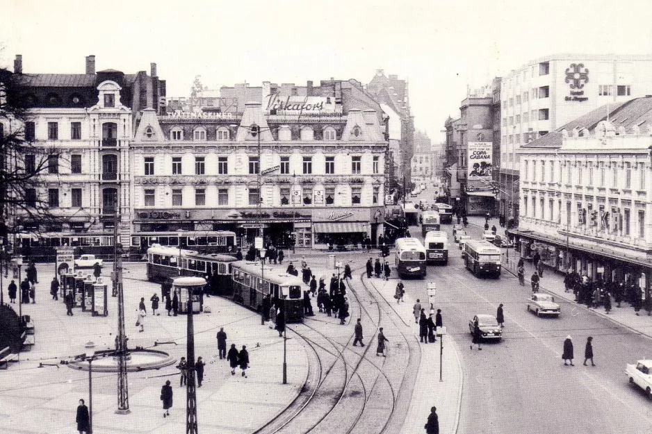 Postkort: Malmø sporvognslinje 4 ved Gustav Adolfs Torv (1967)