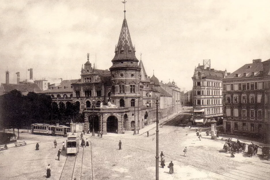 Postkort: München motorvogn 107 på Stiglmaierplatz (1910)