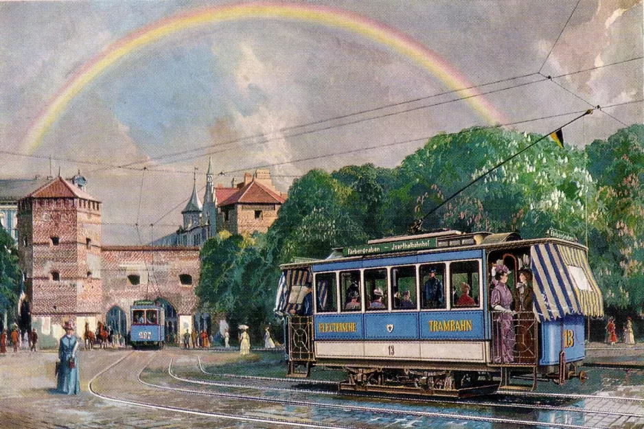 Postkort: München motorvogn 13 ved Sendlinger Tor (1976)