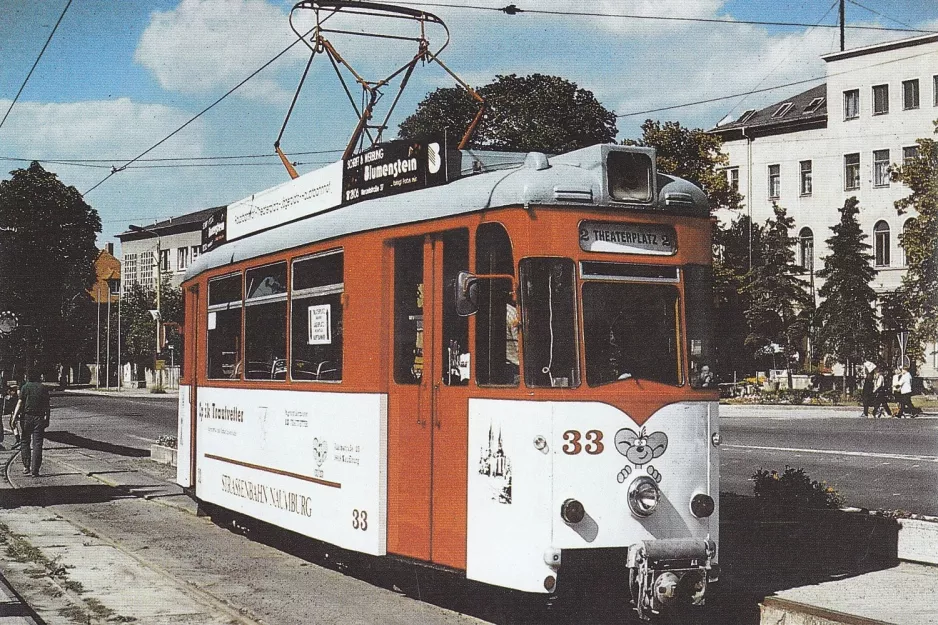 Postkort: Naumburg (Saale) turistlinje 4 med motorvogn 33 på Marienring (1994)