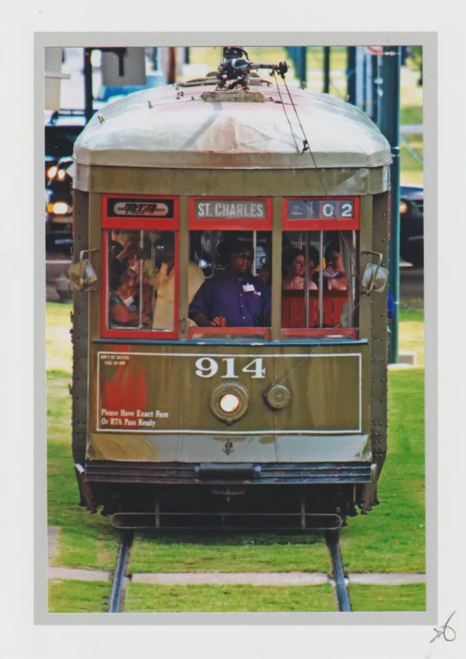 Postkort: New Orleans linje 12 St. Charles Streetcar med motorvogn 914 nær S Carrollton / Freret (2010)