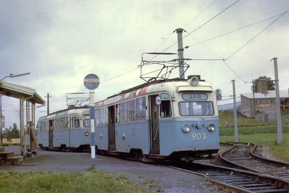 Postkort: Oslo motorvogn 203 ved Bøler (1962)