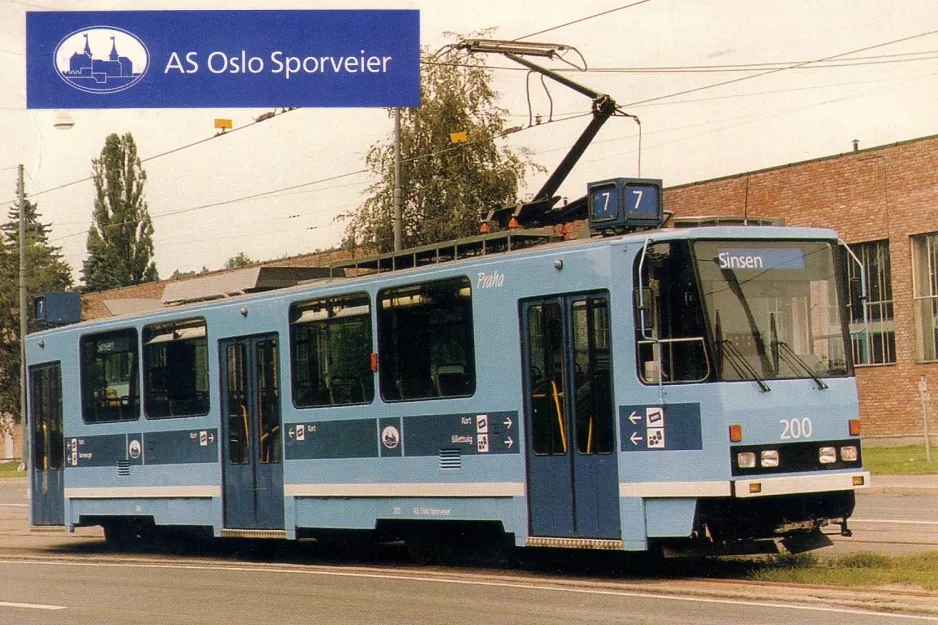 Postkort: Oslo motorvogn T 200 "Praha" ved Holten (1988)