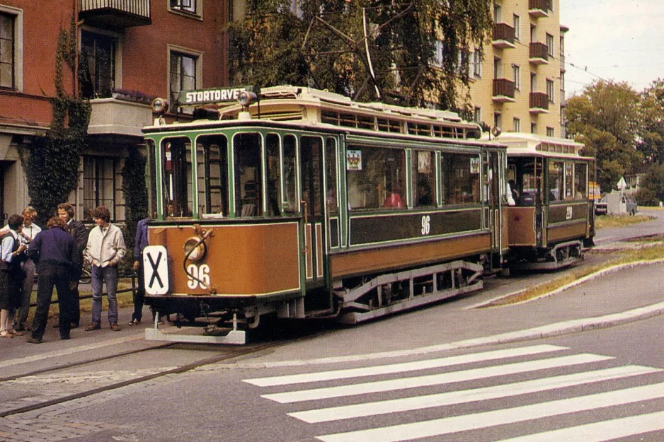 Postkort: Oslo Veterantrikken med motorvogn 96 ved Frogner plass (1980)