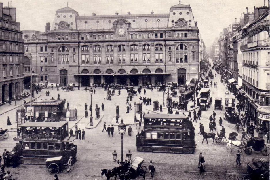 Postkort: Paris i krydset St. Lazare/Rue du Havre (1900)